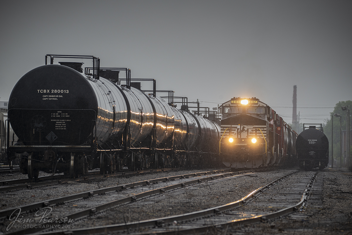 May 8, 2020 - Norfolk Southern 60P pulls through the Paducah and Louisville Railways Oak Street yard headed to the Louisville and Indiana Railroad in Jeffersonville, Indiana with a loaded CP Potash train, on a wet, rainy afternoon in Louisville, Kentucky. 

Tech Info: Nikon D800, RAW, Sigma 150-600 @ 270mm, f/5.6 at 1/400sec, ISO 450.