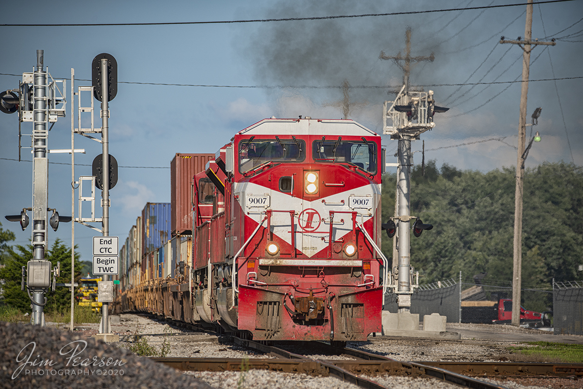 August 4, 2020 - Indiana Railroads 9007 leads (SAHW) the Indianapolis to Jasonville, Indiana evening train as it passes over the diamond at Linton, Indiana as it heads south into the setting sun on the Indianapolis Subdivision as it crosses over the INRD Chicago Subdivision.

Tech Info: Full Frame Nikon D800, RAW, Sigma 150-600 @ 350mm, f/6.3, 1/1250, ISO 220.