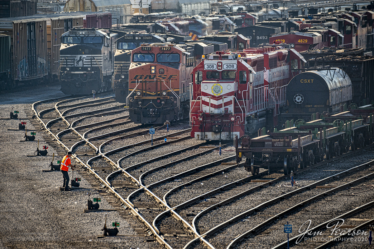 Terminal Railroad Association of St. Louis

The conductor on BNSF 7447 throws one of several switches as it prepares to take its power out of the yard track to work on building his train at the Terminal Railroad Association (TRRA) of St. Louis yard at Venice, Illinois, with a rainbow of power sitting in the yard.

According to the TRRA website: "Since 1889, the Terminal Railroad Association of St. Louis has played a vital role in the railroad operations and growth of the St. Louis metropolitan area.

The Association was originally created to satisfy the need for an efficient, safe, and economical method of interchanging rail traffic at the railroad hub of St. Louis, Missouri: the "Gateway to the West."

Over 120 years later, the employees of the Terminal Railroad Association of St. Louis make the same commitment to efficiency, safety, and value to our customers, owners, and the public with each new day."

Tech Info: Nikon D800, RAW, Sigma 150-600 @550mm, f/6.3, 1/1000, ISO 400.