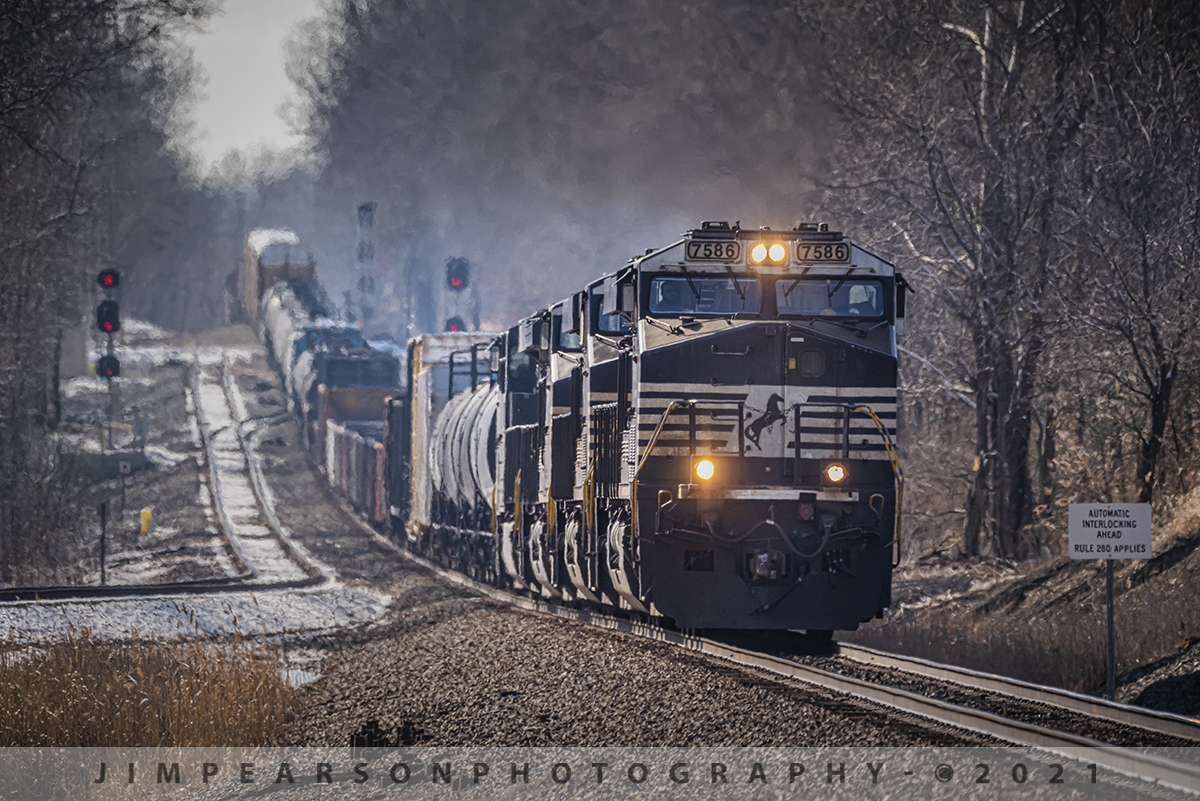 NS 7586 takes a Roller Coaster ride at Hatfield Junction

One of my favorite things to photograph on the railroad with my long lens is places where the lay of and comes into full view with the long end of my zoom and Hatfield Junction is one such place!

Here we see NS 167, led by NS 7586, on January 28th, 2021 as it starts it's climb back up hill as it takes a roller coaster ride coming east out of Hatfield Junction, just east of Oakland City, Indiana on the Southern East District.

Tech Info: Nikon D800, RAW, Sigma 150-600 @460mm f/6, 1/1600, ISO 800.