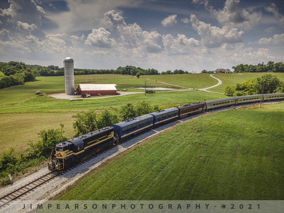 Tennessee Moonshine Sippin' Excursion Train

Today was my first time chasing the Tennessee Moonshine Sippin' Excursion Train train from the Tennessee Central Railway Museum (TCRX), which operates out of Nashville, TN on June 12th, 2021. While it was a hot and muggy day, myself and fellow railfan Ryan Scott, of Steelrails, had a great time chasing this train from Nashville to Watertown, TN and back, along the Nashville, and Eastern Railway line. Once restoration is complete Nashville Steam's Nashville, Chattanooga & St. Louis Railway steam locomotive No. 576 will lead trains along this same route!

Here Louisville and Nashville #405 (GP7 405) lead the Tennessee Moonshine Sippin' Excursion Train through the curve at Cherry Valley, TN as they approach their turn-around point of Watertown, TN on the Nashville & Eastern railway with, L&N F7B 715 & 719, plus TCRX E8A 6902 trailing.

According to their website: The Tennessee Central Railway Museum is a volunteer, non-profit organization. Our mission is to preserve, restore, interpret, and operate historic railroad equipment to educate our guests about America's railroads.

We have a growing collection of historic equipment, but TCRM is much more than a static museum. Our specialty is operating historic trains, providing a unique opportunity to rediscover vintage rail travel through beautiful Middle Tennessee.

Since 1989, TCRM has been running passenger excursions from Nashville to points east such as Lebanon, Watertown, Baxter, Cookeville, and Monterey, Tennessee. 

#trainphotography #railroadphotography #trains #railways #dronephotography #jimpearsonphotography 

Tech Info: DJI Mavic Air 2 Drone, RAW, 4.5mm (24mm equivalent lens) f/2.8, 1/1000, ISO 100.