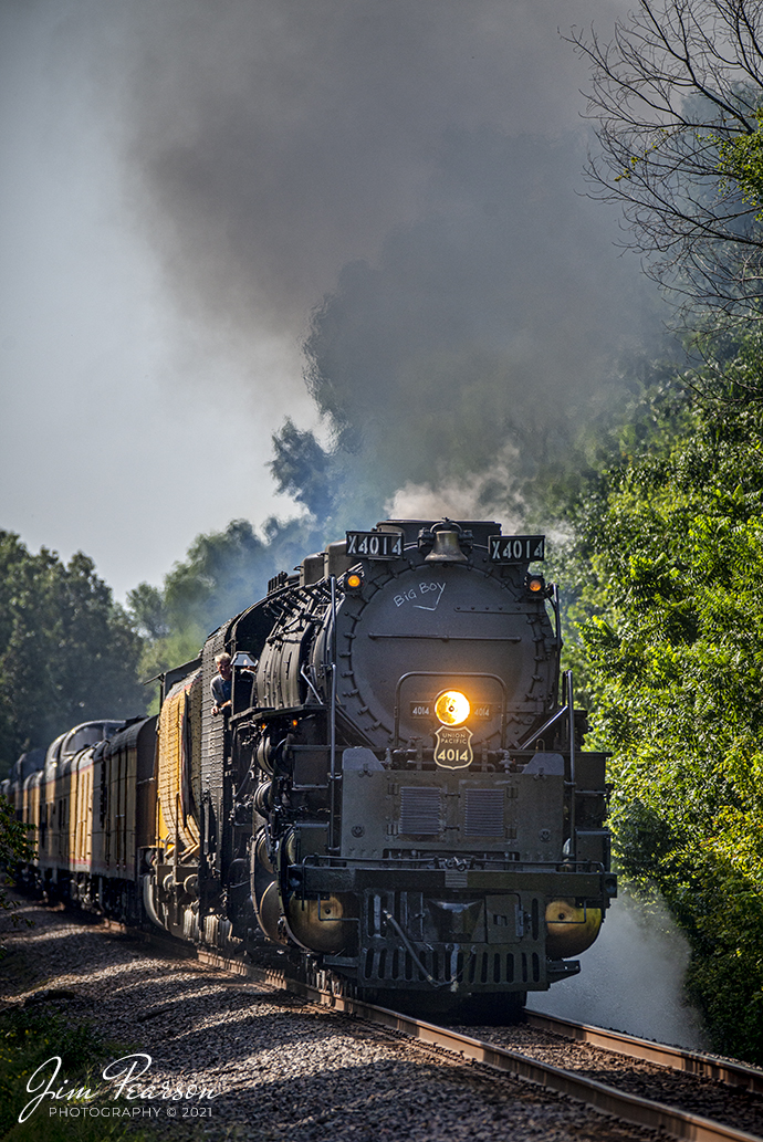 Engineer Ed Dickens keeps an eye on the track ahead as Union Pacific Big Boy 4014 heads north on the UP Chester Subdivision somewhere south of Chester, Illinois, as they make the way to St. Louis, MO during the trains recent tour around central united states on August 28th, 2021.

Tech Info: Nikon D800, RAW, Sigma 150-600mm @ 340mm, f/5.6, 1/1600, ISO 320.

#trainphotography #railroadphotography #trains #railways #jimpearsonphotography #trainphotographer #railroadphotographer