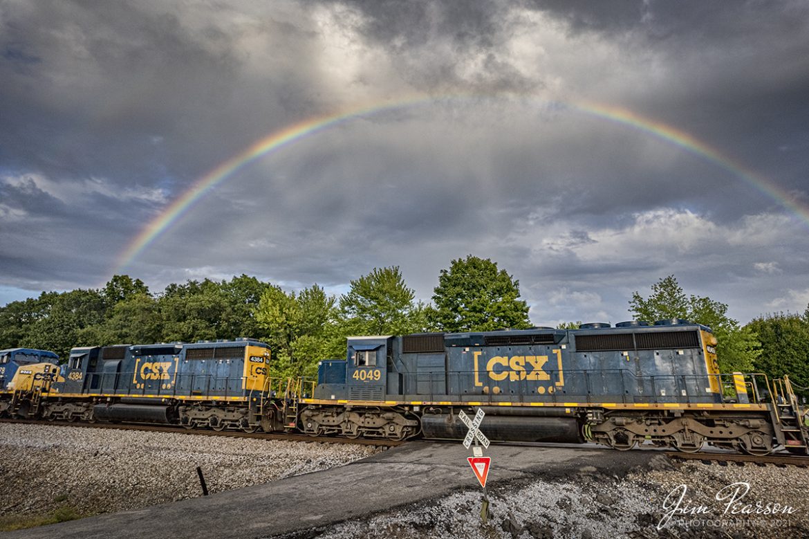 Continuing with my chase of CSX J732 on the Henderson Subdivision from yesterday with CSXT 4083, 4049, 4384, 278, 749, 7231, GMTX 2149, 2135, 2201, 2152 and 2151 are these two photographs that I am happy with, but not what I had planned!

I had planned to photograph the train as it crossed Gum Lick Trestle, however that spot didnt work out, due to traffic and the fact that the train was moving!! I was headed down the country road, to the crossing close to Gum Lick and thats when I heard the crew call the trestle! So, I turned around and headed for the north end of the siding at Kelly, Ky. Off in the distance I could see there was a nice rainbow forming right at my spot, due to a combination of the sun and a light rain! My shot was to be from up high enough to get the power and the rainbow together with the drone, as the rain was very light where my shot was.

However, by the time I arrived and got the drone airborne the train was already passing through the crossing, and I only got high enough to catch these two photos with the rainbow! 

Dont get me wrong, I like both shots, but further back and up higher so you could see the whole rainbow and all the engines was the shot! I think most all of us that chase and photograph trains have these moments when we capture the almost scenes that we envision in our minds. So, which shot do you like best?

Tech Info: DJI Mavic Air 2S Drone, RAW, 22mm, f/2.8, 1/1250, ISO 100, September 17, 2021.

#trainphotography #railroadphotography #trains #railways #dronephotography #jimpearsonphotography