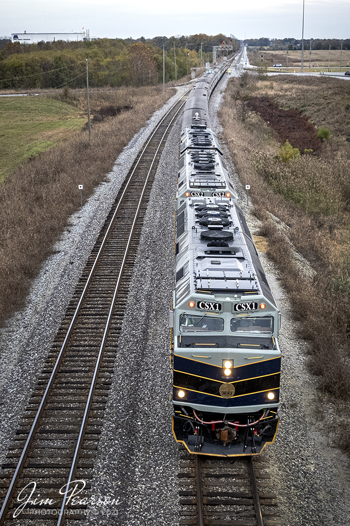 CSXT 1, 2 and 3 (three former Amtrak F40PH's) sit stopped on Main 1 at Casky Yard in Hopkinsville, Kentucky in its beautiful B&O paint. 

The crew was waiting for the VIPs on CSX P001-18 Office Car Special passenger train to finish an inspection tour of the yard, before heading on north on the Henderson Subdivision on November 9th, 2021.

Tech Info: DJI Mavic Air 2S Drone, RAW, 22mm, f/2.8, 1/250, ISO 120.

#trainphotography #railroadphotography #trains #railways #dronephotography #trainphotographer #railroadphotographer #jimpearsonphotography