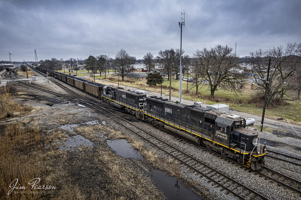 Canadian National A403 passes through the diamonds on CN Centralia Subdivision at Centralia, Illinois as it pulls south into the yard on December 29th, 2021, with Illinois Central units 1005 and 1022 leading the way.


The Centralia Subdivision formerly belonged to the Illinois Central Railroad and was constructed between 1854-1855. The double trackage was added between 1900-1902 and the line runs between Centralia and Cairo, Illinois. 


Tech Info: DJI Mavic Air 2S Drone, RAW, 22mm, f/2.8, 1/730, ISO 100.


#trainphotography #railroadphotography #trains #railways #dronephotography #trainphotographer #railroadphotographer #jimpearsonphotography