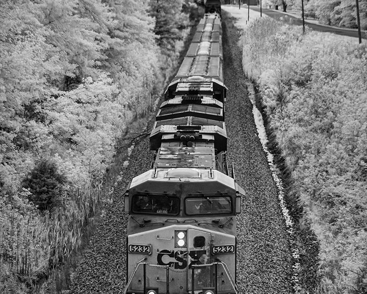 Infrared photo of CSX local L391 heading south out of Mortons Gap, Ky