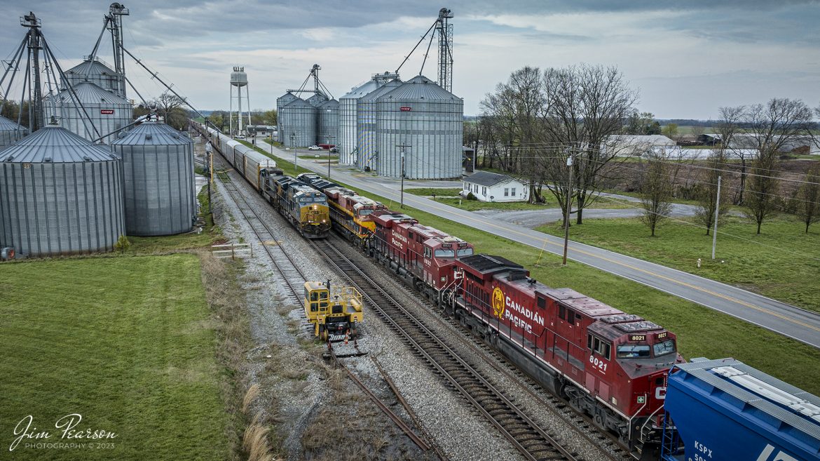 CSX I025 heads south as it meets empty potash train, B244 in the siding at the north end of the siding at Trenton, Kentucky on the CSX Henderson Subdivision, on March 31st, 2023.

CSX B244 is a fairly new, as-needed potash train off the CP that runs between Chicago, IL and Tampa, FL. The power on this move is CSX 3443, KCS 4728, CP 8933 and CP 8021.

Tech Info: DJI Mavic 3 Classic Drone, RAW, 24mm, f/2.8, 1/800, ISO 180.

#trainphotography #railroadphotography #trains #railways #dronephotography #trainphotographer #railroadphotographer #jimpearsonphotography #kentuckytrains #csx #csxrailway #TrentonKy #mavic3classic #drones #trainsfromtheair #trainsfromadrone #csxhendersonsubdivison