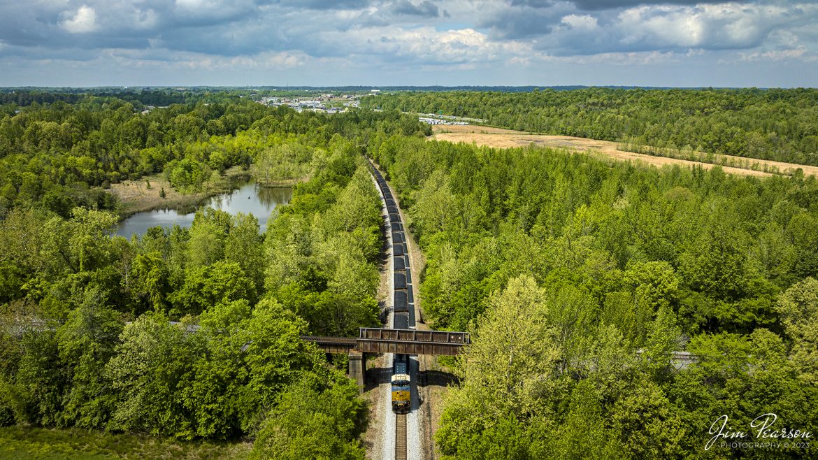 CSX a southbound loaded coal train, C031, pulls under the Paducah and Louisville Railway, just south of East Diamond at Madisonville, Ky on the Henderson Subdivision Cuttoff, on April 28th, 2023. 

Tech Info: DJI Mavic 3 Classic Drone, RAW, 24mm, f/2.8, 1/1600, ISO 100.

#trainphotography #railroadphotography #trains #railways #dronephotography #trainphotographer #railroadphotographer #jimpearsonphotography #kentuckytrains #KellyKy #mavic3classic #drones #trainsfromtheair #trainsfromadrone #csxhendersonsubdivision #madisonvillekentucky #coaltrain