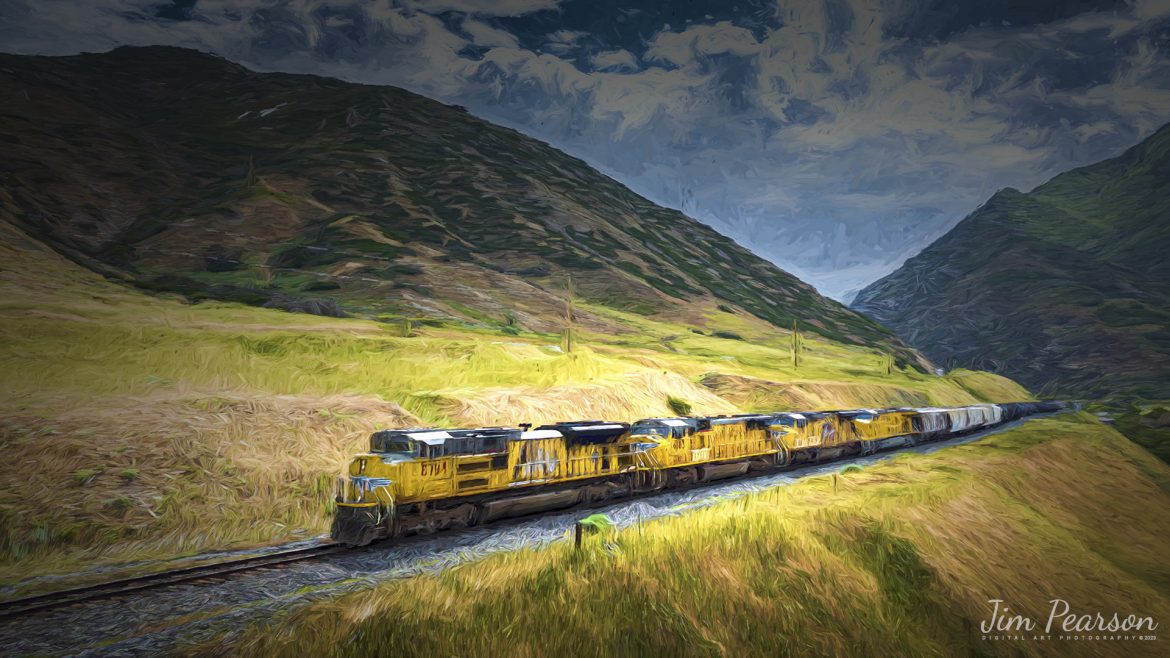 Digital Photo Art - Union Pacific 8794 leads a westbound mixed freight heads out of Echo Canyon heading into Uintah, Utah, on June 19th, 2023, on the Evanston Subdivision.

Tech Info: DJI Mavic 3 Classic Drone, RAW, 24mm, f/2.8, 1/1000, ISO 340.

#trainphotography #railroadphotography #trains #railways #dronephotography #trainphotographer #railroadphotographer #jimpearsonphotography #trains #unionpacific #mavic3classic #drones #trainsfromtheair #trainsfromadrone #UtahTrains