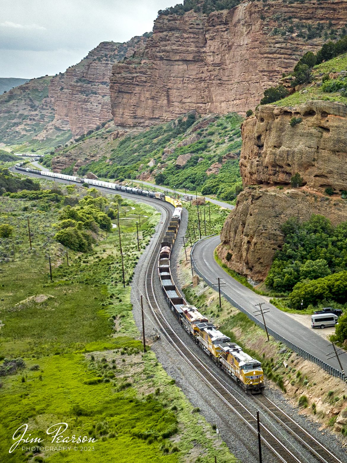 Union Pacific 5340 leads a mixed freight train through Echo Canyon, around Morgan, Utah, as they head west on the Evanston Subdivision, on June 19th, 2023.

Tech Info: DJI Mavic 3 Classic Drone, RAW, 24mm, f/2.8, 1/1000, ISO 350.

#trainphotography #railroadphotography #trains #railways #dronephotography #trainphotographer #railroadphotographer #jimpearsonphotography #trains #unionpacific #mavic3classic #drones #trainsfromtheair #trainsfromadrone #UtahTrains