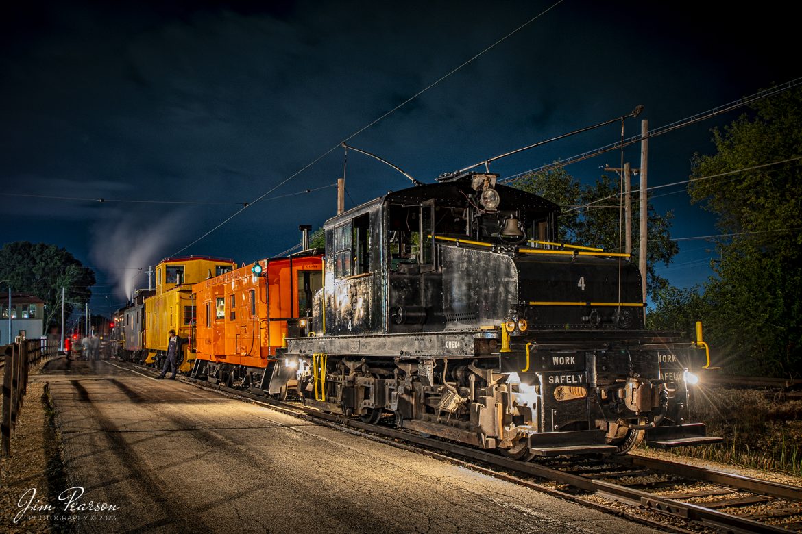 Commonwealth Edison 4 sits in the station at the Illinois Railway Museum (IRM) at night as they wait to depart with a pull, push, caboose train, with Shay #5 on the other end, on September 16th, 2023, during the museums 70th anniversary celebration weekend at Union, Illinois.

According to the IRM Website: Commonwealth Edison 4 is a steeplecab electric locomotive. It is the oldest preserved electric locomotive with articulated trucks, a design where the truck frames are connected together and carry all buffering forces. It hauled coal trains around the Northwest Generating Station in Chicago for 50 years until acquired by IRM in 1962.

Tech Info: Nikon D800, Nikon 10-24 @ 24mm, f/4.5, 30 seconds, ISO 100.

#trainphotography #railroadphotography #trains #railways #trainphotographer #railroadphotographer #jimpearsonphotography #PassengerTrain #IllinoisRailwayMuseum #IllinoisTrains #CommonWealth4