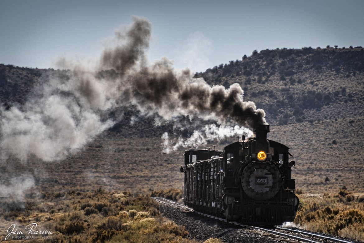Cumbres & Toltec Scenic Railroad steam locomotive D&RGW 463 heads through the countryside between Antonito and Osier, Colorado, during a photo charter by Dak Dillon Photography on October 19th, 2023.

According to their website: the Cumbres & Toltec Scenic Railroad is a National Historic Landmark.  At 64-miles in length, it is the longest, the highest and most authentic steam railroad in North America, traveling through some of the most spectacular scenery in the Rocky Mountain West.

Owned by the states of Colorado and New Mexico, the train crosses state borders 11 times, zigzagging along canyon walls, burrowing through two tunnels, and steaming over 137-foot Cascade Trestle. All trains steam along through deep forests of aspens and evergreens, across high plains filled with wildflowers, and through a rocky gorge of remarkable geologic formations. Deer, antelope, elk, fox, eagles and even bear are frequently spotted on this family friendly, off-the grid adventure.

According to History Colorado Website: Built in 1903 by the Baldwin Locomotive Works of Philadelphia, Engine No. 463 is one of only two remaining locomotives of the K-27 series originally built for and operated by the Denver & Rio Grande Western Railroad.

The K-27 series was a departure from the design most prevalent on Colorado’s narrow-gauge lines, resulting in a locomotive with one and one-half times more power.  The arrival of this series marked a significant turning point in the operation of the D&RGW’s narrow gauge lines that was to remain in effect until the end of Class I narrow gauge steam locomotion in 1968.  The Friends of the Cumbres & Toltec Scenic Railroad restored the engine to operating condition.

Tech Info: Nikon D810, RAW, Nikon 70-300 @300mm, f/5.6, 1/2000, ISO 125.

#trainphotographer #railroadphotographer #jimpearsonphotography #NikonD810 #digitalphotoart #steamtrain #ColoradoSteamTrain #ctsrr