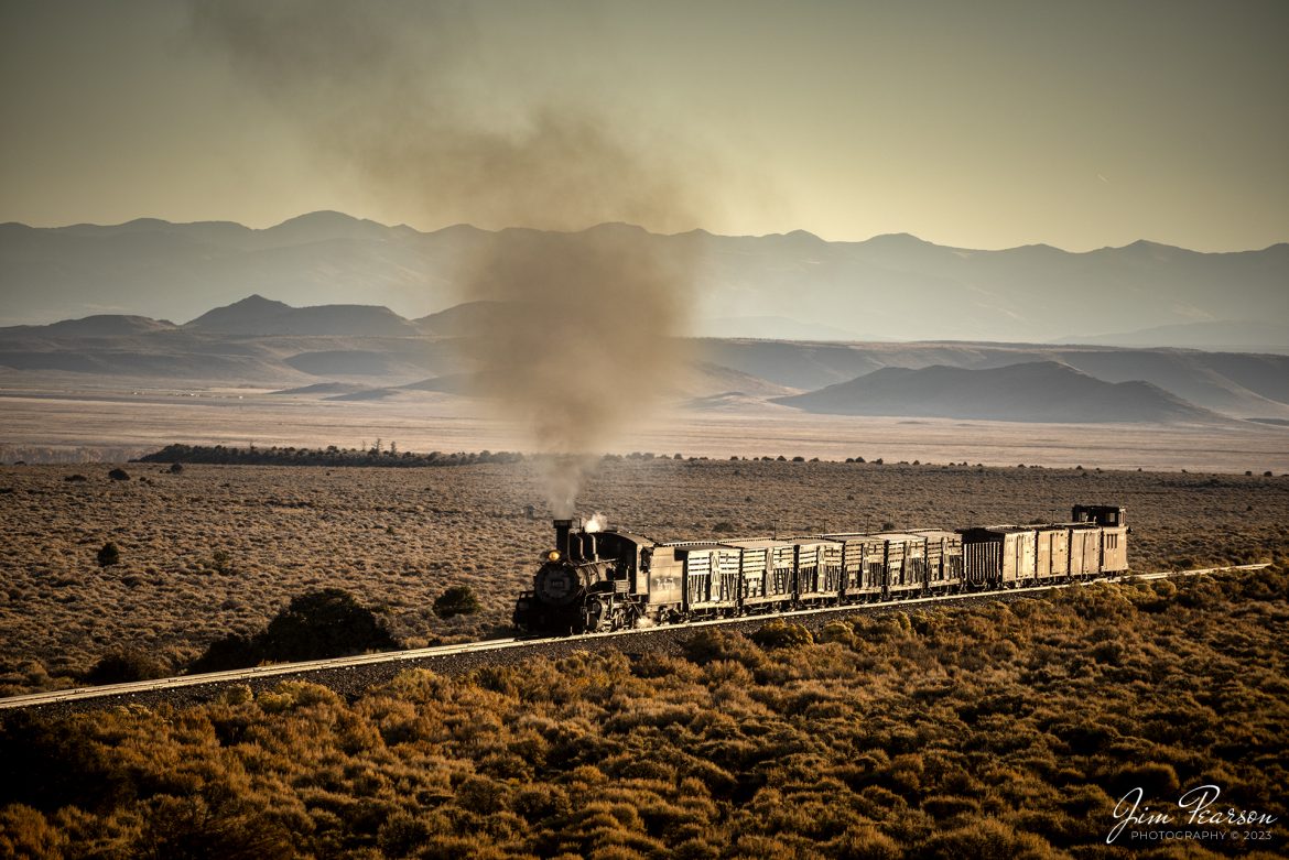 Cumbres & Toltec Scenic Railroad steam locomotive D&RGW 463 as it leads an early morning westbound freight through a valley between Antonito and Osier, Colorado, during a photo charter by Dak Dillon Photography on October 19th, 2023.

According to their website: the Cumbres & Toltec Scenic Railroad is a National Historic Landmark.  At 64-miles in length, it is the longest, the highest and most authentic steam railroad in North America, traveling through some of the most spectacular scenery in the Rocky Mountain West.

Owned by the states of Colorado and New Mexico, the train crosses state borders 11 times, zigzagging along canyon walls, burrowing through two tunnels, and steaming over 137-foot Cascade Trestle. All trains steam along through deep forests of aspens and evergreens, across high plains filled with wildflowers, and through a rocky gorge of remarkable geologic formations. Deer, antelope, elk, fox, eagles and even bear are frequently spotted on this family friendly, off-the grid adventure.

Tech Info: Nikon D810, RAW, Nikon 70-300 @ 250mm, f/5.3, 1/2000, ISO 250.

railroad, railroads train, trains, best photo. sold photo, railway, railway, sold train photos, sold train pictures, steam trains, rail transport, railroad engines, pictures of trains, pictures of railways, best train photograph, best photo, photography of trains, steam train photography, sold picture, best sold picture, Jim Pearson Photography, Cumbres & Toltec Scenic Railroad