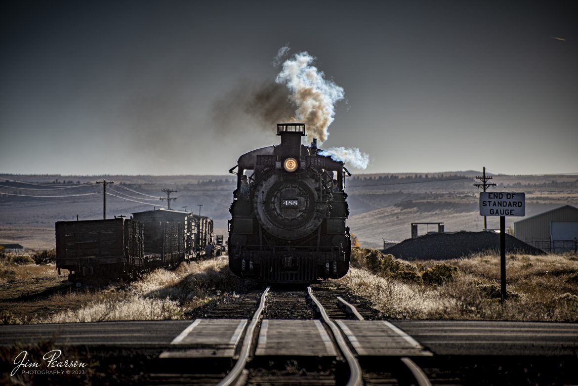 Cumbres & Toltec Scenic Railroad steam locomotive D&RGW 488 approaches the End of Standard Guage crossing as it arrives back at Antonito, Colorado with a passenger train from Osier, Colorado, on October 19th, 2023.

According to their website: the Cumbres & Toltec Scenic Railroad is a National Historic Landmark.  At 64-miles in length, it is the longest, the highest and most authentic steam railroad in North America, traveling through some of the most spectacular scenery in the Rocky Mountain West.

Owned by the states of Colorado and New Mexico, the train crosses state borders 11 times, zigzagging along canyon walls, burrowing through two tunnels, and steaming over 137-foot Cascade Trestle. All trains steam along through deep forests of aspens and evergreens, across high plains filled with wildflowers, and through a rocky gorge of remarkable geologic formations. Deer, antelope, elk, fox, eagles and even bear are frequently spotted on this family friendly, off-the grid adventure.

Tech Info: Nikon D810, RAW, Sigma 150-600 @ 250mm, f/5.6, 1/320, ISO 64.

#railroad #railroads #train #trains #bestphoto #railroadengines #picturesoftrains #picturesofrailway #bestphotograph #photographyoftrains #trainphotography #JimPearsonPhotography #steamtrains #CumbresAndToltecScenicRailroad