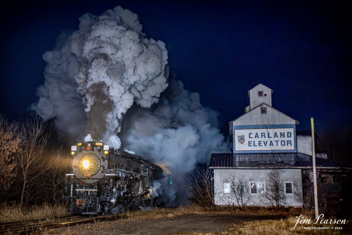 Steam Railroading Institute’s Pere Marquette 1225 passes the Carland Elevator at Carland, Michigan, as they run their last North Pole Express passenger train between Owosso and to the Village of Ashley, Michigan, for their Ashley Country Christmas, on December 17th, 2023. This is considered one of the top locations to photograph the train and thanks to Scott Shields, who set up his lights, we were able to capture the scene at night! The only thing missing was the snow! Merry Christmas and Happy New Year everyone!!

According to their website, Pere Marquette 1225, the largest and most impressive piece in the Steam Railroading Institute’s collection, is one of the largest operating steam locomotives in Michigan. The 1225 was built in October of 1941 by the Lima Locomotive Works in Lima, Ohio for the Pere Marquette Railway. It’s part of the National Register of Historic Structures and is renowned for its role in the 2004 Warner Brothers Christmas Classic, THE POLAR EXPRESS™. 1225’s blueprints were used as the prototype for the locomotive image as well as its sounds to bring the train in the animated film to life!

Tech Info: Nikon D810, RAW, Sigma 24-70 @ 36mm, f/2.8, 1/320, ISO 8000.

#railroad #railroads #train, #trains #railway #railway #steamtrains #railtransport #railroadengines #picturesoftrains #picturesofrailways #besttrainphotograph #bestphoto #photographyoftrains #steamtrainphotography # PereMarquette1225 #bestsoldpicture #JimPearsonPhotography #northpoleexpress #carland #SteamRailroadingInstitute