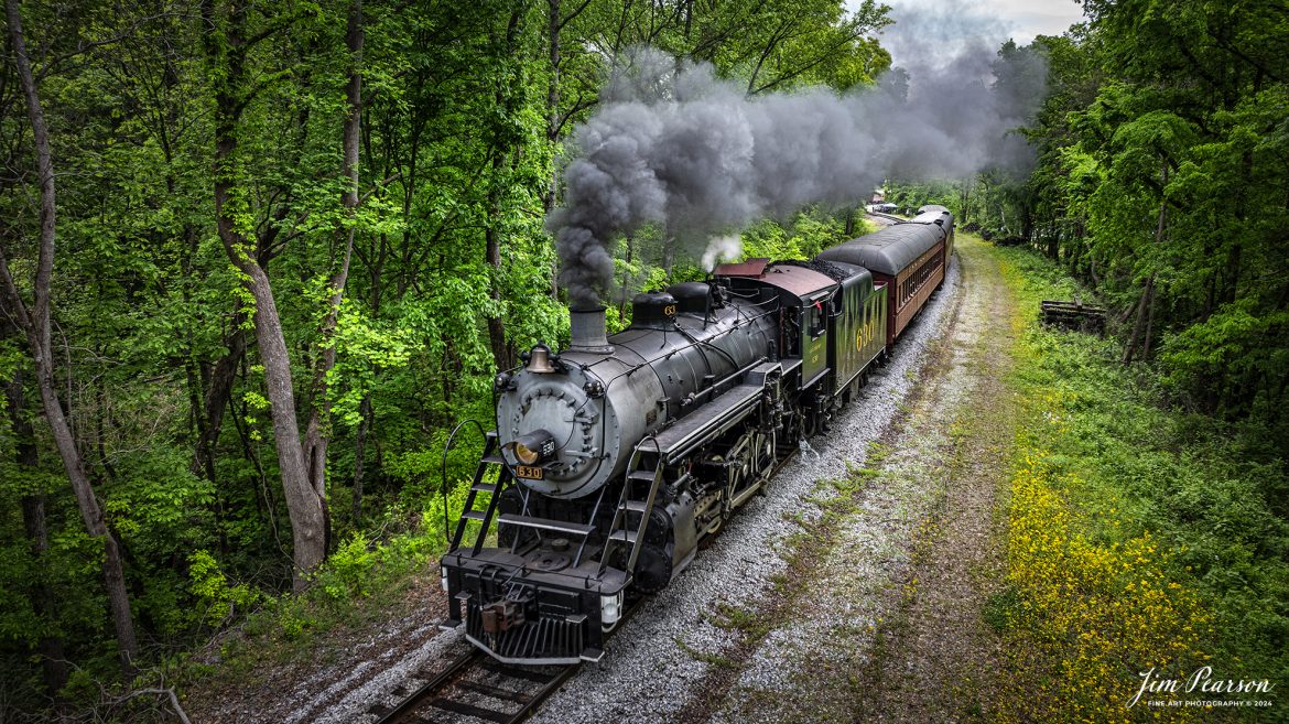 Tennessee Valley Railroad Museum’s steam locomotive Southern Railway 630 departs Grand Junction at West Chattanooga as it heads to East Chattanooga, Tennessee with the daily local, on April 27th, 2024.

According to Wikipedia: Southern Railway 630 is a 2-8-0 "Consolidation" type steam locomotive built in February 1904 by the American Locomotive Company (ALCO) of Richmond, Virginia for the Southern Railway as a member of the Ks-1 class. It is currently owned and operated by the Tennessee Valley Railroad Museum in Chattanooga, Tennessee where it resides today for use on excursion trains.

The Tennessee Valley Railroad Museum was founded as a chapter of the National Railway Historical Society in 1960 by Paul H. Merriman and Robert M. Soule, Jr., along with a group of local railway preservationists. They wanted to save steam locomotives and railway equipment for future historical display and use. Today, the museum offers various tourist excursions from stations in Chattanooga and Etowah, Tennessee.

Tech Info: DJI Mavic 3 Classic Drone, RAW, 24mm, f/2.8, 1/500, ISO 150.