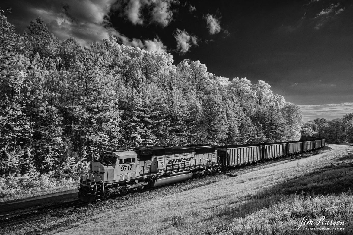 In this week’s Saturday Infrared photo, we catch BNSF 97117 bringing up the rear as DPU on a loaded coal train working its way through the loop at the TVA power plant at Kingston, Tennessee, on April 28th, 2024.

DPU. Stands for Distributed Power Unit, a locomotive set capable of remote-control operation in conjunction with locomotive unites at the train's head end. DPUs are placed in the middle or at the rear of heavy trains (such as coal, or grain) to help climb steep grades.

Tech Info: Fuji XT-1, RAW, Converted to 720nm B&W IR, Nikon 10-24mm @ 14mm, f/5.6, 1/950, ISO 400.

#trainphotography #railroadphotography #trains #railways #jimpearsonphotography #infraredtrainphotography #infraredphotography #trainphotographer #railroadphotographer #infaredtrainphotography #bnsf #coaltrain #trending