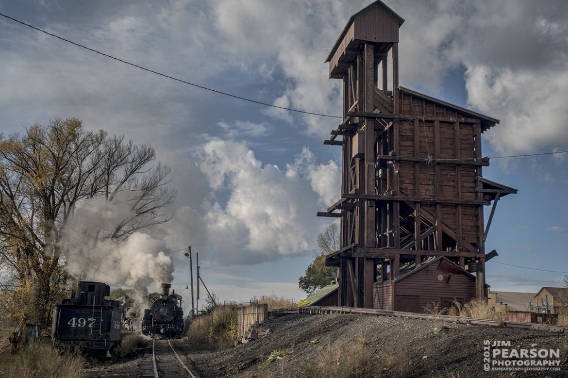 October 20, 2015 - The crew of Cumbres & Toltec Scenic Railroad's 484, a K-36 class 2-8-2 engine, cleans their firebox at Chama, New Mexico.

Tech Info: 1/250 | f/8 | ISO 100 | Lens: Sigma 24-70 @ 42mm with a Nikon D800 shot and processed in RAW.

#photographyoftrains #trainphotography #JimPearsonPhotography #trendingphoto #CumbresandToltecScenicRailroad
