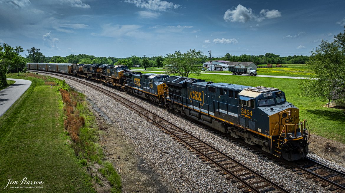 CSX M512 heads north at Kelly, Kentucky on April 30th, 2025, on the CSX Henderson Subdivision. 

The train was hauling three wrecked locomotives, CSXT 3469, 3299 and 245, on flats behind the head end power. From what I understand the units were from the signal suspension head on wreck in Folkston, GA last year. CSXT 245 was on the rock train and the other two were on I032.

Tech Info: DJI Mavic 3 Classic Drone, RAW, 24mm, f/2.8, 1/2000, ISO 330.

#railroad #railroads #train, #trains #railway #railway #steamtrains #railtransport #railroadengines #picturesoftrains #picturesofrailways #besttrainphotograph #bestphoto #photographyoftrains #bestsoldpicture #JimPearsonPhotography #trainsfromtheair #trainsfromadrone