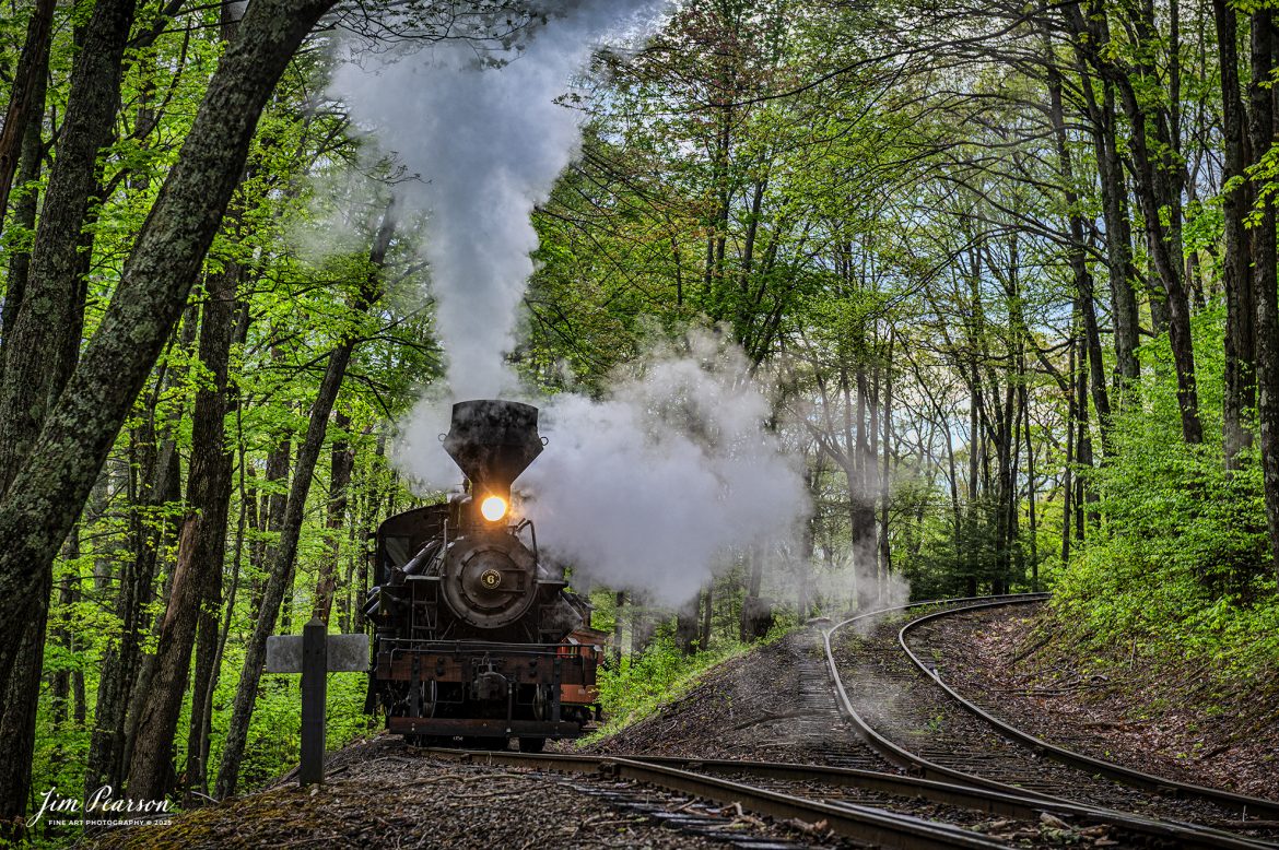 Cass Scenic Railway Heisler #6 approaches the first switchback on the way to Whittaker during the Cass Spring Photographers Special, out of Cass, West Virginia on May 3rd, 2025. 

According to the Mountain Rail West Virginia Website: The Meadow River Lumber No. 6 was built by the Heisler Locomotive Works in Erie, PA, in 1929 for the Bostonia Coal & Clay Products Company of New Bethlehem, PA.

The Heisler was sold to the Meadow River Lumber Company at Rainelle, WV in 1939, where it was rostered as No. 6. She retired from the lumber company in 1965 and purchased by the State of West Virginia. The engine ran under its own steam from Rainelle to its new home in Cass in December 1966. No. 6 would begin operating on the railroad in 1968. The Heisler is the fastest geared locomotive in the Cass collection.

Tech Info: Nikon Z6ii, RAW, Nikon 24-70 @ 70mm, f/4, 1/640, ISO 320.

#railroad #railroads #train, #trains #railway #railway #steamtrains #railtransport #railroadengines #picturesoftrains #picturesofrailways #besttrainphotograph #bestphoto #photographyoftrains #bestsoldpicture #JimPearsonPhotography #steamtrains #cassscenicrailway