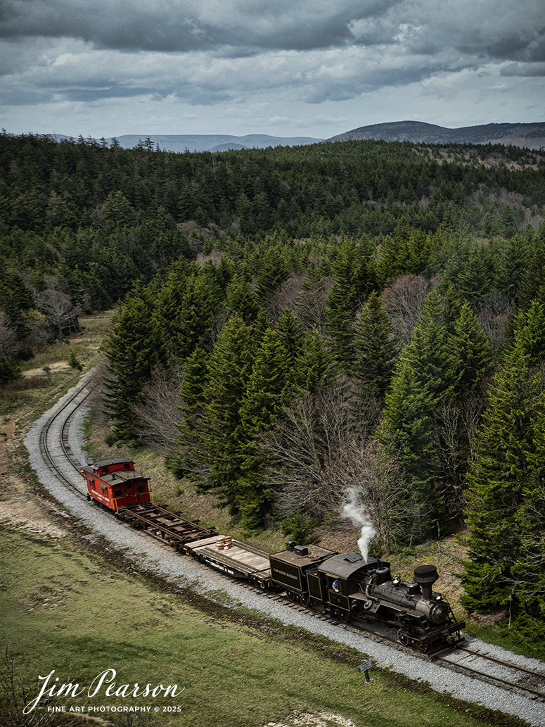 Cass Scenic Railroad Heisler#6 pulls up the hill approaching Bald Knob, WV during the Cass Spring Photographers Special, from Cass, West Virginia on May 3rd, 2025. 

According to the Mountain Rail West Virginia Website: The Meadow River Lumber No. 6 was built by the Heisler Locomotive Works in Erie, PA, in 1929 for the Bostonia Coal & Clay Products Company of New Bethlehem, PA.

The Heisler was sold to the Meadow River Lumber Company at Rainelle, WV in 1939, where it was rostered as No. 6. She retired from the lumber company in 1965 and was purchased by the purchased it by the state of West Virginia purchased. The engine ran under its own steam from Rainelle to its new home in Cass in December 1966. No. 6 would begin operating on the railroad in 1968. The Heisler is the fastest geared locomotive in the Cass collection.

Tech Info: DJI Mavic 3 Classic Drone, RAW, 24mm, f/2.8, 1/2000, ISO 110.

#railroad #railroads #train, #trains #railway #railway #steamtrains #railtransport #railroadengines #picturesoftrains #picturesofrailways #besttrainphotograph #bestphoto #photographyoftrains #bestsoldpicture #JimPearsonPhotography #trainsfromtheair #trainsfromadrone #steamtrain #casssenicrailway