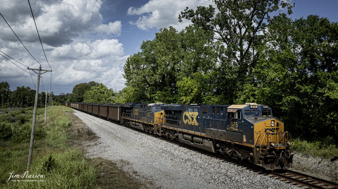 CSXT 875 leads a loaded coal train south as they approach the location known as Monarch at Madisonville, Kentucky, on the CSX Henderson Subdivision, on July 12th, 2025. 

Tech Info: DJI Mavic 3 Classic Drone, RAW, 22mm, f/2.8, 1/3200, ISO 110.

#railroad #railroads #train, #trains #railway #railway #steamtrains #railtransport #railroadengines #picturesoftrains #picturesofrailways #besttrainphotograph #bestphoto #photographyoftrains #bestsoldpicture #JimPearsonPhotography #trainsfromtheair #trainsfromadrone