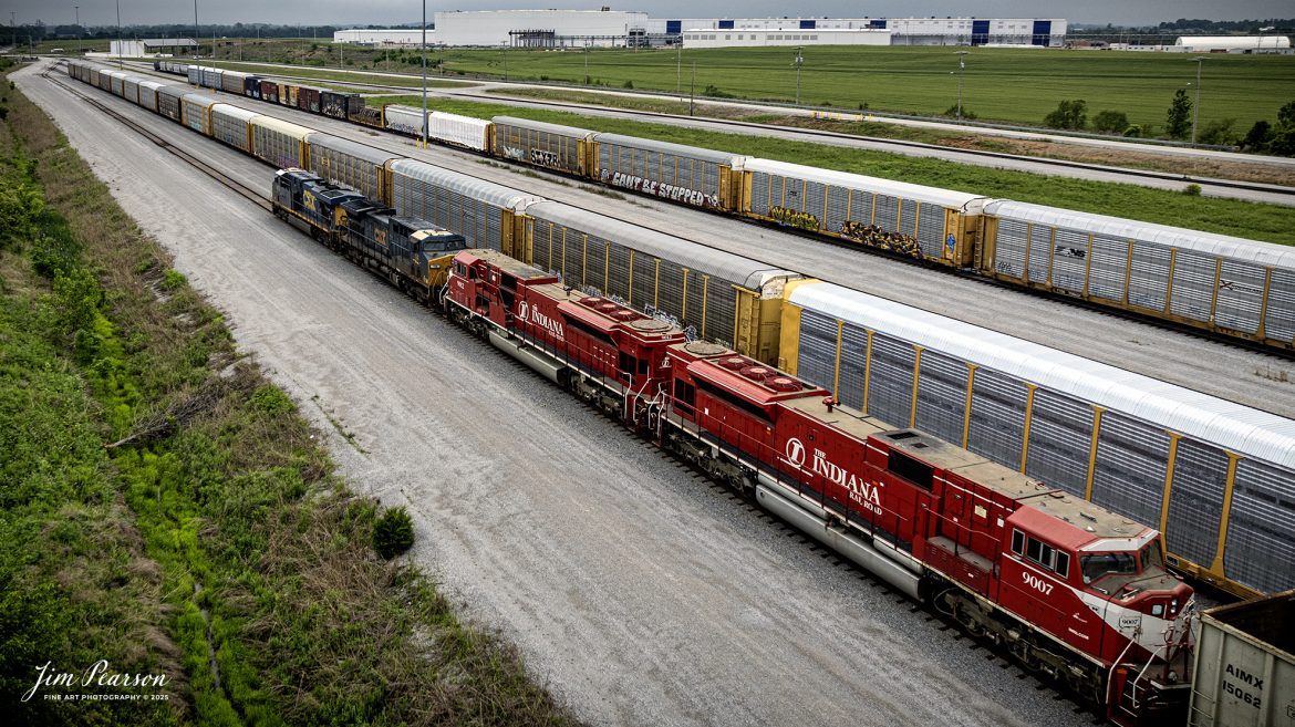 CSXT 5473 leads CSX M513 as it heads south out of Casky Yard at Hopkinsville, Ky, on May 9th, 2025, on the CSX Henderson Subdivision.

This train had Indiana Railroad 9012 and 9007 dead in tow as the trailing units. I’m told both engines were on their way to Memphis, Tennessee where they will be scrapped. Both units are SD90MACs.

Tech Info: DJI Mavic 3 Classic Drone, RAW, 22mm, f/2.8, 1/1250, ISO 100.

#trainphotography #railroadphotography #trains #railways #trainphotographer #railroadphotographer #jimpearsonphotography #Indianarailroad #inrd