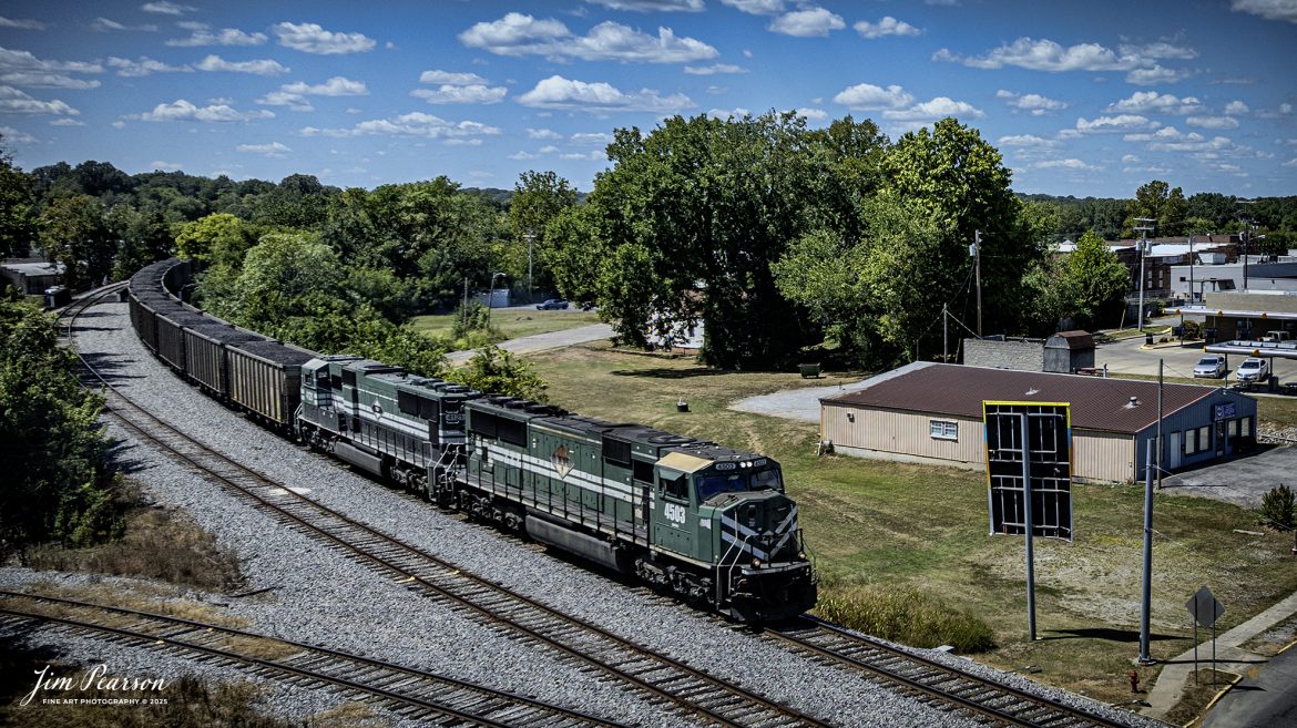 Paducah and Louisville Railway 4503 and 4521 lead a loaded Louisville, Gas and Electric coal train north at Central City, Kentucky, on August 26th, 2025. 

According to Wikipedia: The Paducah & Louisville Railway (reporting mark PAL) is a Class II railroad that operates freight service between Paducah and Louisville, Kentucky. The line is located entirely within the Commonwealth of Kentucky.

The 270-mile (430 km) line was purchased from Illinois Central Gulf Railroad in August of 1986.

Tech Info: DJI Mavic 3 Classic Drone, RAW, 22mm, f/2.8, 1/2500, ISO 110

#railroad #railroads #train, #trains #railway #railway #steamtrains #railtransport #railroadengines #picturesoftrains #picturesofrailways #besttrainphotograph #bestphoto #photographyoftrains #bestsoldpicture #JimPearsonPhotography #trainsfromtheair #trainsfromadrone #paducahandlouisvillerailway
