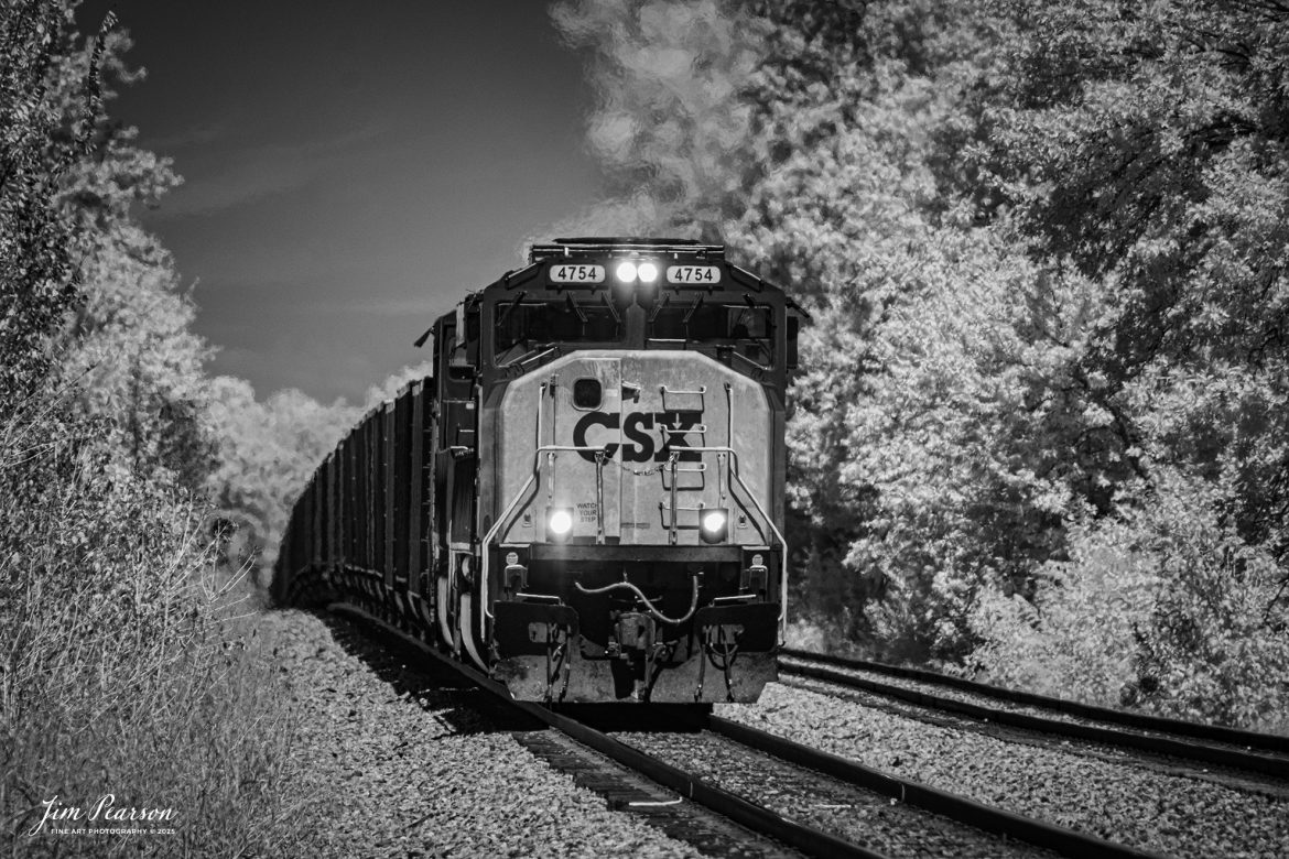 In this week’s Saturday Infrared photo, we catch CSX loaded coal train C015 as they head south at  Crofton, Ky, on the CSX Henderson Subdivision, on September 1st, 2025.

Tech Info: Fuji XT-1, RAW, Converted to 720nm B&W IR, Nikon 10-24 @ 15mm, f/5.6, 1/500, ISO 200.

#trainphotography #railroadphotography #trains #railways #jimpearsonphotography #infraredtrainphotography #infraredphotography #trainphotographer #railroadphotographer #infaredtrainphotography #trending