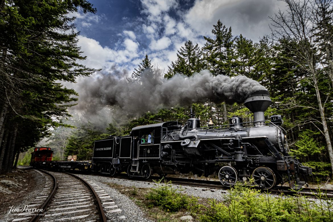 Cass Scenic Railroad’s Heisler #6 pulls through the Wye, during their Spring Photo Charter on May 3rd, 2025, outside of at Cass, WV.

According to the Mountain Rail West Virginia Website: The Meadow River Lumber No. 6 was built by the Heisler Locomotive Works in Erie, PA, in 1929 for the Bostonia Coal & Clay Products Company of New Bethlehem, PA.

The Heisler was sold to the Meadow River Lumber Company at Rainelle, WV in 1939, where it was rostered as No. 6. She retired from the lumber company in 1965 and was purchased by the purchased it by the state of West Virginia purchased. The engine ran under its own steam from Rainelle to its new home in Cass in December 1966. No. 6 would begin operating on the railroad in 1968. The Heisler is the fastest geared locomotive in the Cass collection.

Tech Info: Nikon Z6ii, RAW, Nikon 10-24@ 10mm, f/3.5, 1/640, ISO 110.

#railroad #railroads #train, #trains #railway #railway #railtransport #railroadengines #picturesoftrains #picturesofrailways #besttrainphotograph #bestphoto #photographyoftrains #bestsoldpicture #JimPearsonPhotography #steamtrain #casssenicrailroad