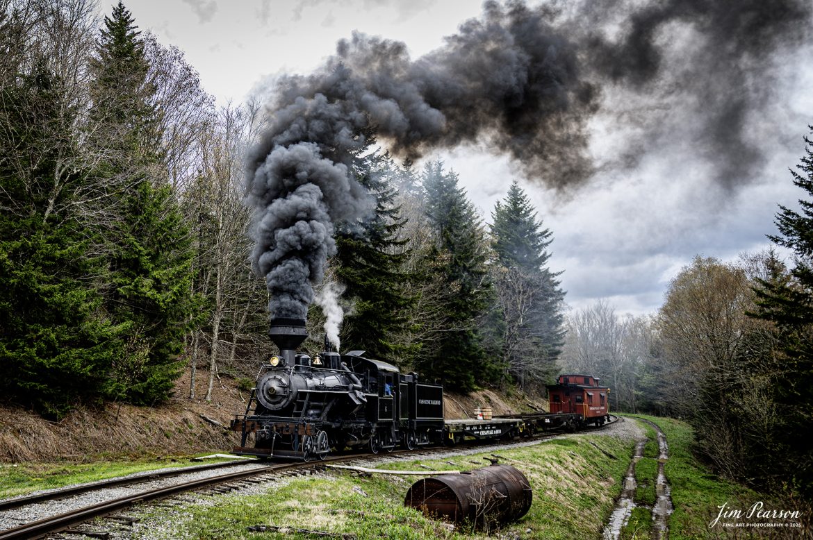 Cass Scenic Railroad Heisler #6 pulls up hill past the emergency water tank as they head for Bald Knob, WV during the Cass Spring Photographers Special, from Cass, West Virginia on May 3rd, 2025. 

According to the Mountain Rail West Virginia Website: The Meadow River Lumber No. 6 was built by the Heisler Locomotive Works in Erie, PA, in 1929 for the Bostonia Coal & Clay Products Company of New Bethlehem, PA.

The Heisler was sold to the Meadow River Lumber Company at Rainelle, WV in 1939, where it was rostered as No. 6. She retired from the lumber company in 1965 and was purchased by the purchased it by the state of West Virginia purchased. The engine ran under its own steam from Rainelle to its new home in Cass in December 1966. No. 6 would begin operating on the railroad in 1968. The Heisler is the fastest geared locomotive in the Cass collection.

Tech Info: Nikon Z6ii, RAW, Nikon 24-70 @ 24mm, f/2.8, 1/640, ISO 100.

#railroad #railroads #train, #trains #railway #railway #railtransport #railroadengines #picturesoftrains #picturesofrailways #besttrainphotograph #bestphoto #photographyoftrains #bestsoldpicture #JimPearsonPhotography #steamtrain #casssenicrailroad