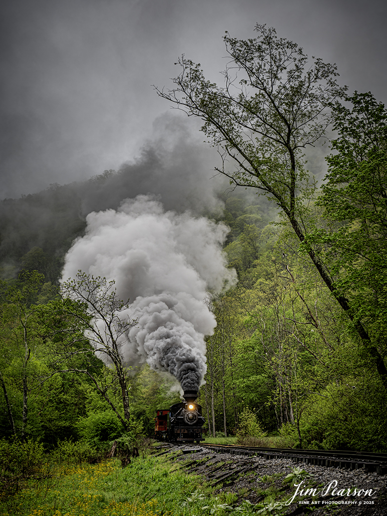 Cass Scenic Railway Heisler #6 pulls through the countryside at Wanless on the way to Durban, West Virginia, during the Cass Spring Photographers Special, from Cass, West Virginia on May 4th, 2025. 

According to the Mountain Rail West Virginia Website: The Meadow River Lumber No. 6 was built by the Heisler Locomotive Works in Erie, PA, in 1929 for the Bostonia Coal & Clay Products Company of New Bethlehem, PA.

The Heisler was sold to the Meadow River Lumber Company at Rainelle, WV in 1939, where it was rostered as No. 6. She retired from the lumber company in 1965 and was purchased by the purchased it by the state of West Virginia purchased. The engine ran under its own steam from Rainelle to its new home in Cass in December 1966. No. 6 would begin operating on the railroad in 1968. The Heisler is the fastest geared locomotive in the Cass collection.

Tech Info: Nikon Z6ii, RAW, Nikon 70-300 @ 70mm, f/2.8, 1/160, ISO 100.

#railroad #railroads #train, #trains #railway #railway #railtransport #railroadengines #picturesoftrains #picturesofrailways #besttrainphotograph #bestphoto #photographyoftrains #bestsoldpicture #JimPearsonPhotography #steamtrain #casssenicrailway