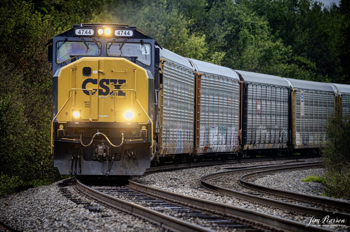 CSXT 4744 heads south leading M217, an empty autorack train, at Sebree, Ky, on the CSX Henderson Subdivision on October 6th, 2025.

Tech Info: Nikon Z6ii, RAW, Sigma 150-600 @ 310mm, f/6.3, 1/800, ISO 1000

#railroad #railroads #train, #trains #railway #railway #steamtrains #railtransport #railroadengines #picturesoftrains #picturesofrailways #besttrainphotograph #bestphoto #photographyoftrains #bestsoldpicture #JimPearsonPhotography #onecsx #csx