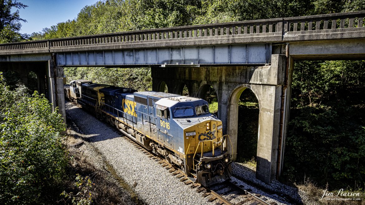 CSXT 9016 leads local L391 as it heads north under the Hwy 41 overpass at Mortons Gap, Kentucky, on October 8th, 2025, on the CSX Henderson Subdivision.

Tech Info: DJI Mavic Air 2S Drone, RAW, 22mm, f/2.8, 1/500, ISO 100.

#railroad #railroads #train, #trains #railway #railway #railtransport #railroadengines #picturesoftrains #picturesofrailways #besttrainphotograph #bestphoto #photographyoftrains #bestsoldpicture #JimPearsonPhotography #trainsfromtheair #trainsfromadrone